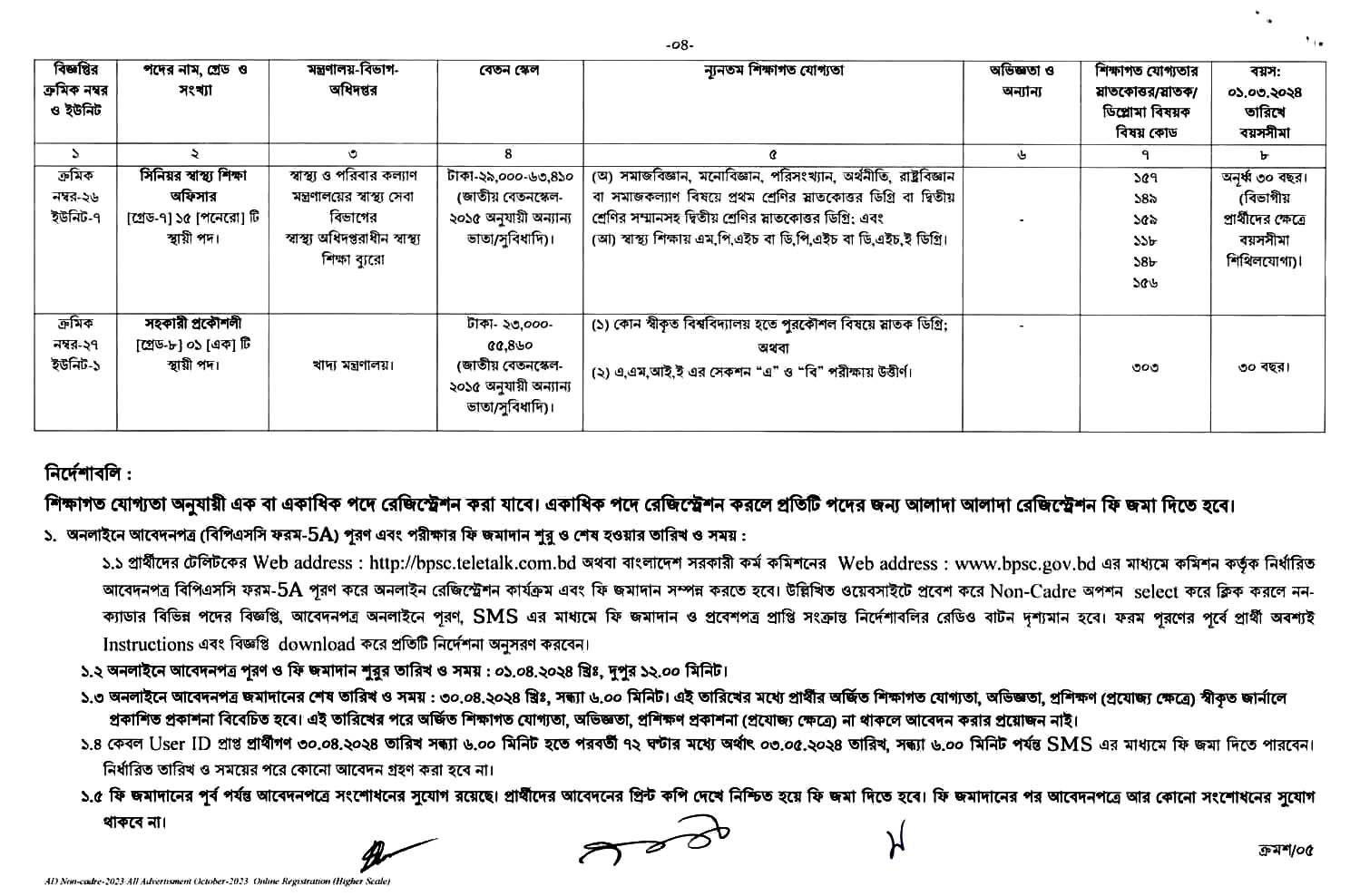 বাংলাদেশ সরকারি কর্ম কমিশন নিয়োগ বিজ্ঞপ্তি ২০২৪